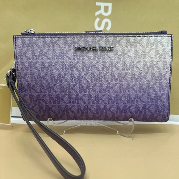 MICHAEL KORS Jet Set Lg Ombré Sign Logo Double Zip Wristlet Phone 
Dark Purple - Picture 11 of 16